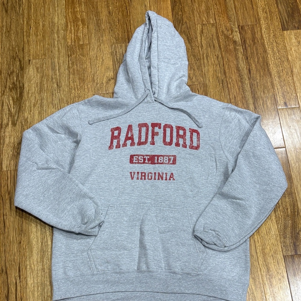 Gray Radford University Virginia Hooded Sweatshirt with Red Print